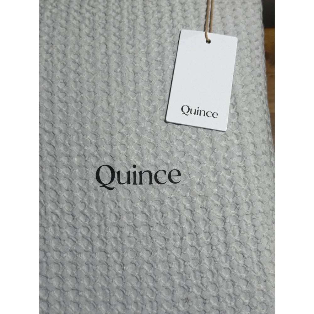 Quince Organic Luxe Honeycomb King Duvet Cover Set Light Grey NWT
